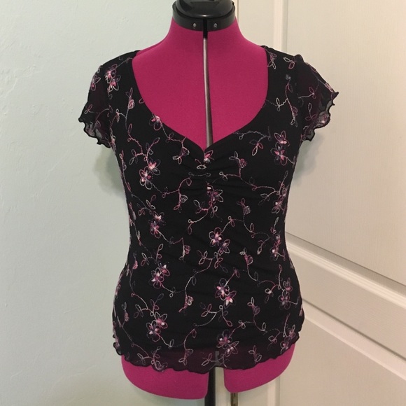 Embroidered Black Stretch Top - Picture 2 of 7